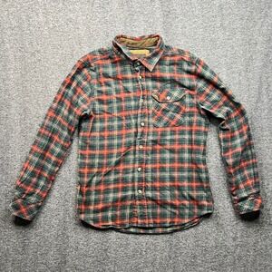CQR Shirt Mens Medium Green Orange Flannel Plaid Cotton Long Sleeve Button Up